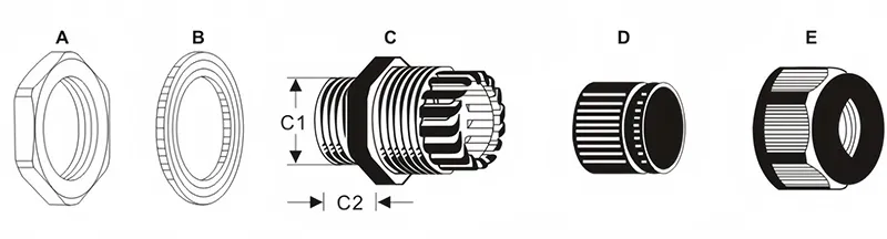 drawing of NPT thread cable gland