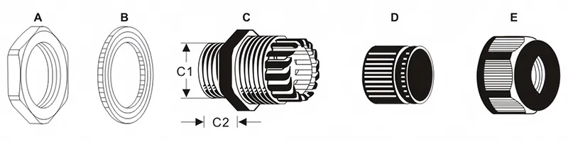 drawing of nylon cable gland